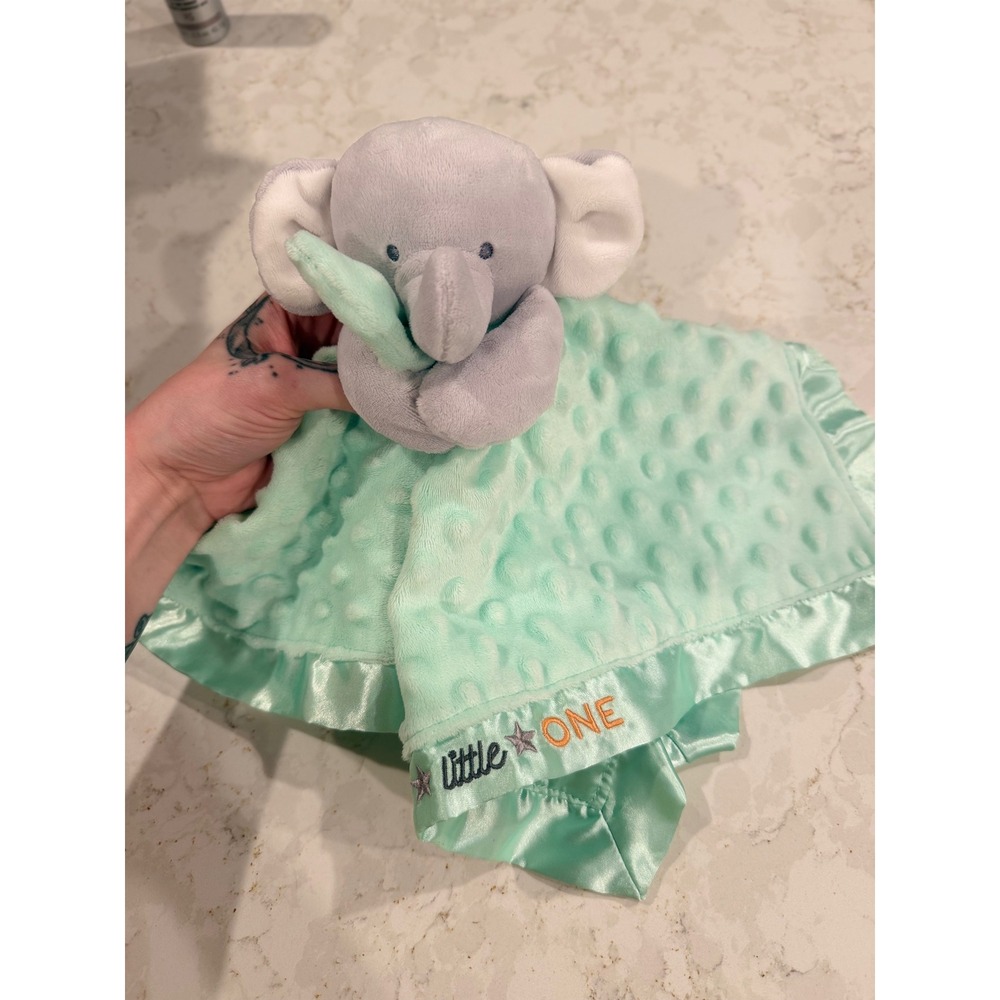 Child of Mine by Carters Elephant Security Blanket Mint Green Minky Satin Lovey